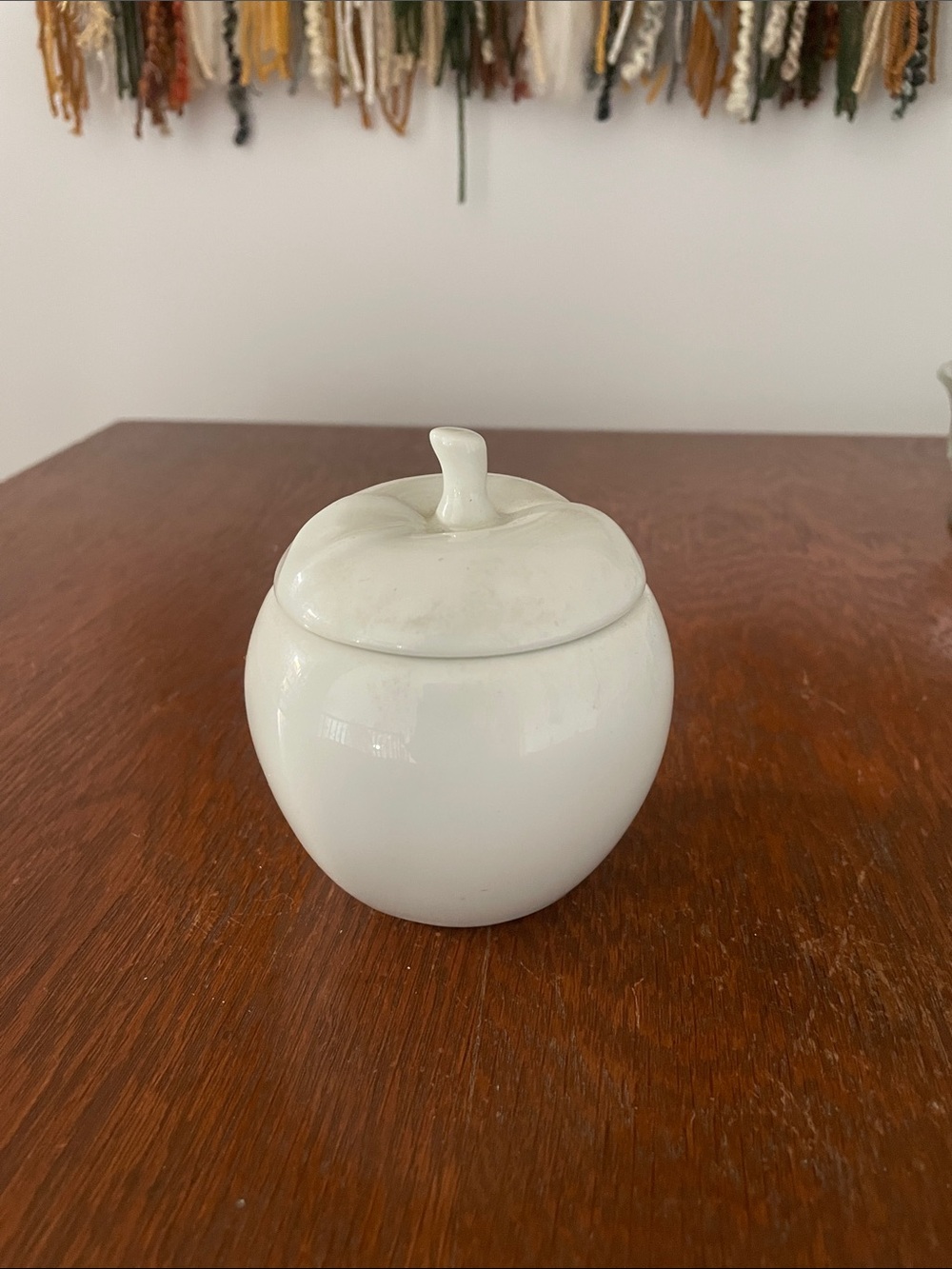 White Ceramic Apple Jar with lid